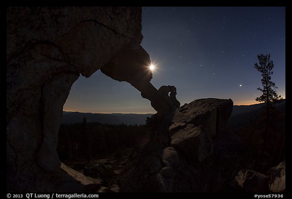 Moon and Indian Arch at night. Yosemite National Park (color)