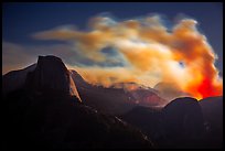 Half-Dome, fire and smoke at night. Yosemite National Park ( color)