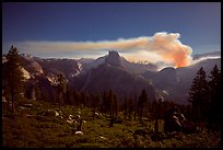 Half-Dome and plume of smoke from forest fire at night. Yosemite National Park ( color)