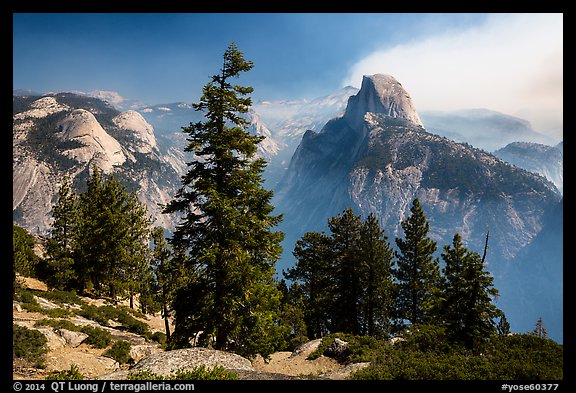 Half Dome from Glacier Point, smoke clearing. Yosemite National Park, California, USA.