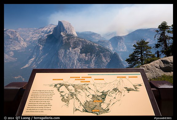 Glacier Point lower terrace intepretive sign. Yosemite National Park, California, USA.