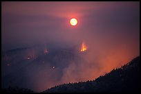 Forest fire and moon. Yosemite National Park ( color)