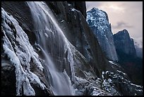 Seasonal waterfall and Cathedral Rocks in winter. Yosemite National Park ( color)