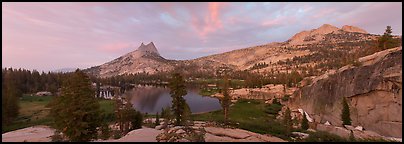 Upper Cathedral Lake, sunset. Yosemite National Park (Panoramic color)