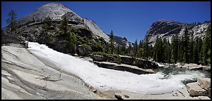 Bend of the Merced River in Upper Merced River Canyon. Yosemite National Park (Panoramic color)