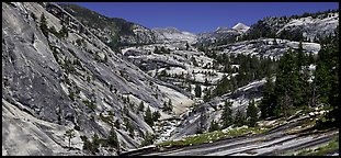 Smooth granite scenery in the Upper Merced River Canyon. Yosemite National Park (Panoramic color)