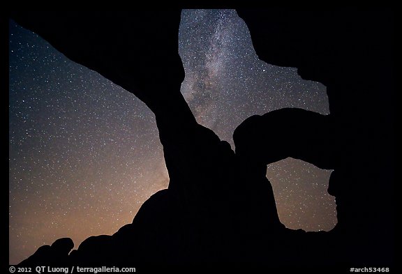Double Arch with starry sky and Milky Way. Arches National Park (color)