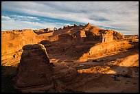 Winter Camp Wash and Delicate Arch at sunrise. Arches National Park, Utah, USA. (color)