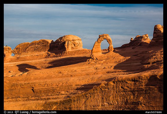 Delicate Arch and Frame Arch, early morning. Arches National Park, Utah, USA.
