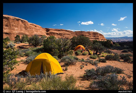 Tent camping. Arches National Park, Utah, USA.