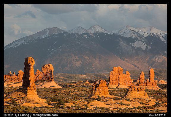 Fins and La Sal mountains. Arches National Park, Utah, USA.