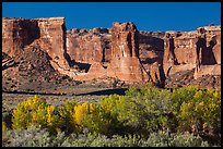 Courthouse wash and Courthouse towers in autumn. Arches National Park, Utah, USA.