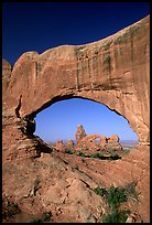 Turret Arch seen through South Window, morning. Arches National Park, Utah, USA.
