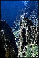 Pinnacles and spires, Island peaks view, North rim. Black Canyon of the Gunnison National Park, Colorado, USA. (color)