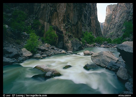 Gunisson River flowing beneath steep canyon walls. Black Canyon of the Gunnison National Park, Colorado, USA.