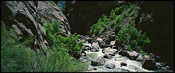 Gorge bottom and Gunnisson River. Black Canyon of the Gunnison National Park, Colorado, USA.
