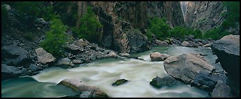 River flowing at bottom of narrows. Black Canyon of the Gunnison National Park (Panoramic color)