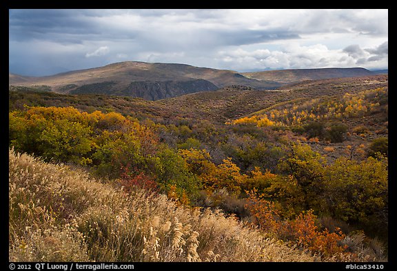 Rolling hills and storm in autumn. Black Canyon of the Gunnison National Park, Colorado, USA.