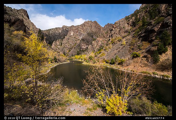 Gunnison River and cliffs at East Portal in autumn. Black Canyon of the Gunnison National Park, Colorado, USA.