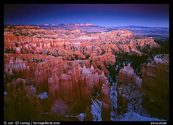 View of Bryce Amphitheater hoodoos from Sunset Point at dusk. Bryce Canyon National Park (color)