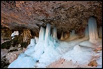 Thick ice columns in Mossy Cave. Bryce Canyon National Park, Utah, USA. (color)