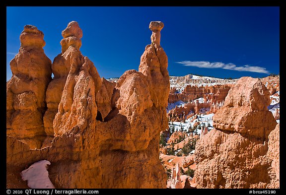 Capped hoodoos and amphitheatre. Bryce Canyon National Park (color)