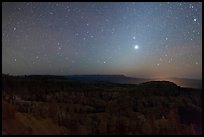 Bryce Amphitheater under starry sky at night. Bryce Canyon National Park, Utah, USA.