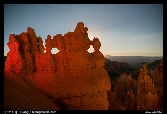 Hoodoos at night with backlight from moon. Bryce Canyon National Park (color)