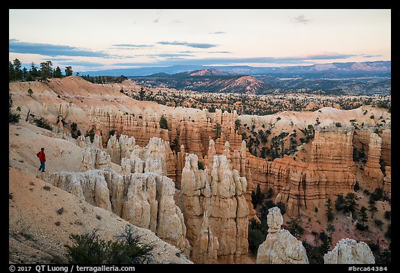 Visitor looking, near Fairyland Point. Bryce Canyon National Park (color)