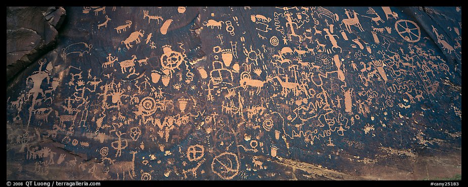 Petroglyphs on rock slab, Newspaper Rock. Bears Ears National Monument, Utah, USA