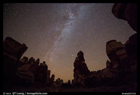 Dollhouse pinnacles and Milky Way, Maze District. Canyonlands National Park (color)
