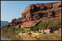 Rafts motoring upstream Colorado River. Canyonlands National Park ( color)