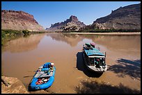 Jetboat and raft on Colorado River. Canyonlands National Park, Utah, USA. (color)