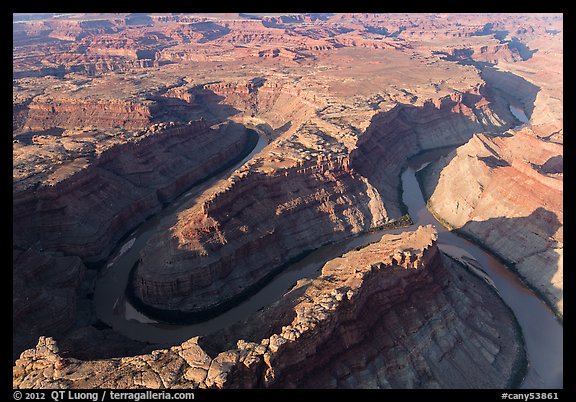Aerial view of confluence of Green and Colorado River. Canyonlands National Park (color)