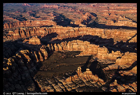 Aerial view of spires and walls, Needles District. Canyonlands National Park (color)
