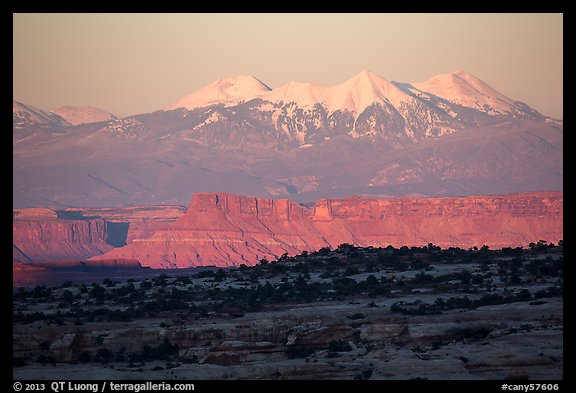 Distant Island in the Sky cliffs and La Sal mountains. Canyonlands National Park, Utah, USA.