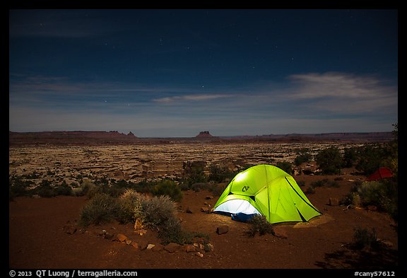 Tent overlooking the Maze at night. Canyonlands National Park (color)