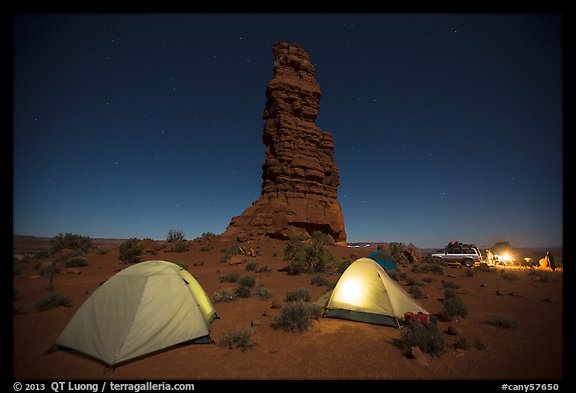 Camp at the base of Standing Rock at night. Canyonlands National Park (color)
