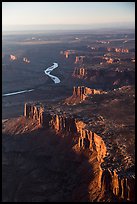 Aerial View of cliffs bordering Green River. Canyonlands National Park, Utah, USA. (color)