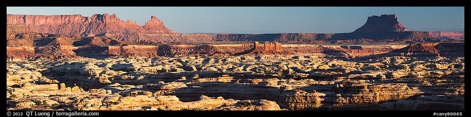 Maze canyons and Chocolate Drops from Standing Rock, early morning. Canyonlands National Park (color)