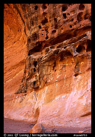 Holes in rock, Capitol Gorge. Capitol Reef National Park, Utah, USA.