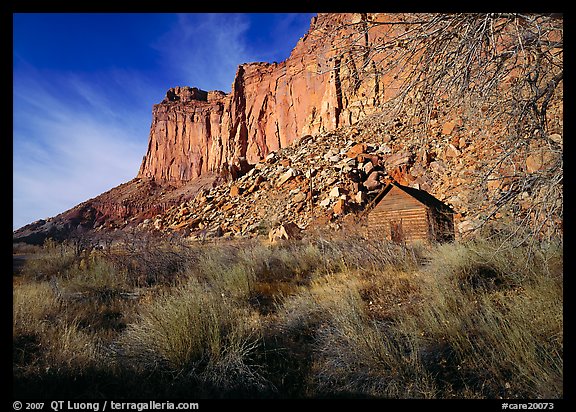 Historic Fuita school house and cliffs. Capitol Reef National Park (color)