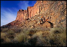 Historic Fuita school house and cliffs. Capitol Reef National Park, Utah, USA. (color)