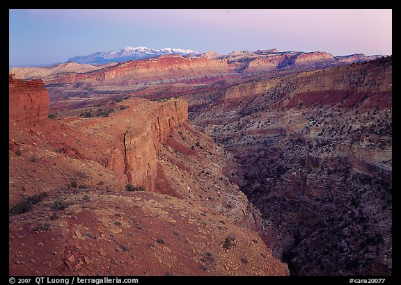 Capitol Reef section of the Waterpocket fold from Sunset Point, dusk. Capitol Reef National Park (color)