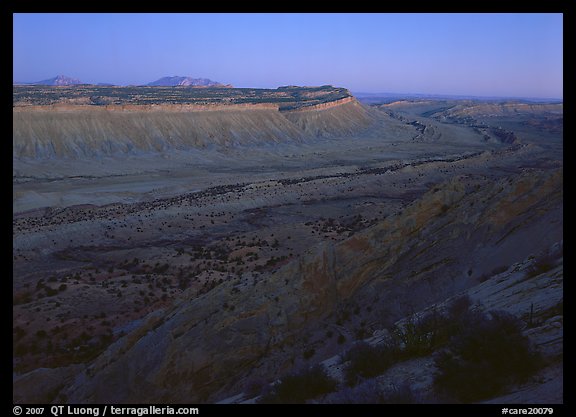 Blue light on Waterpocket Fold cliffs at dusk from Strike Valley Overlook. Capitol Reef National Park (color)