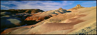 Bentonite hills landscape, Cathedral Valley. Capitol Reef National Park (Panoramic color)