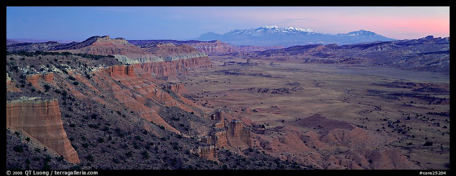 Desert view with cliffs and mountains at dusk. Capitol Reef National Park (color)