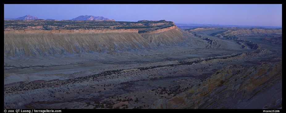 Long chain of cliffs of the Waterpocket Fold at dusk. Capitol Reef National Park (color)