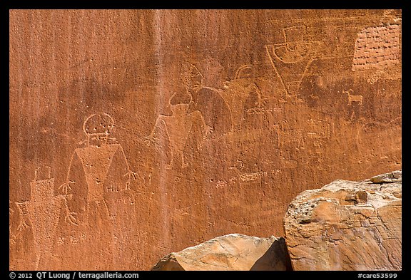 Fremont Petroglyphs of human figures. Capitol Reef National Park (color)