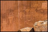 Fremont Petroglyphs of human figures. Capitol Reef National Park, Utah, USA. (color)